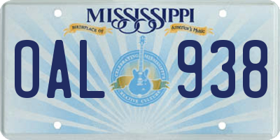 MS license plate OAL938