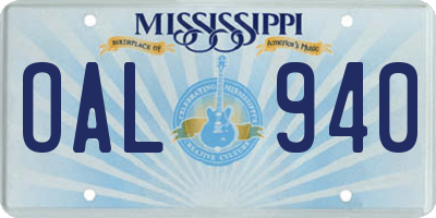 MS license plate OAL940