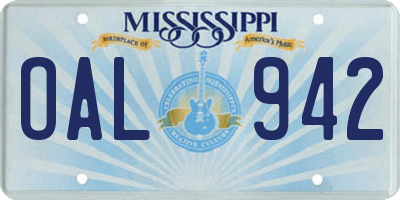 MS license plate OAL942