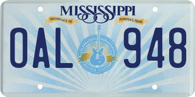 MS license plate OAL948