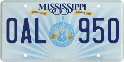 MS license plate OAL950