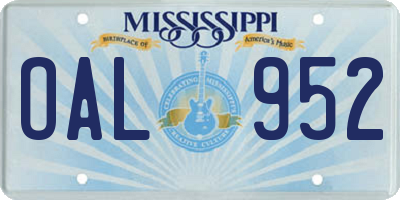 MS license plate OAL952