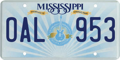 MS license plate OAL953