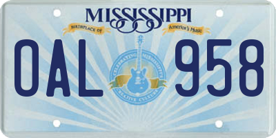 MS license plate OAL958