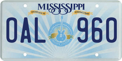 MS license plate OAL960