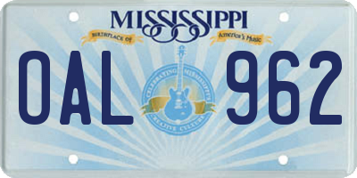MS license plate OAL962