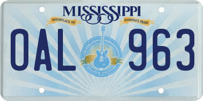MS license plate OAL963