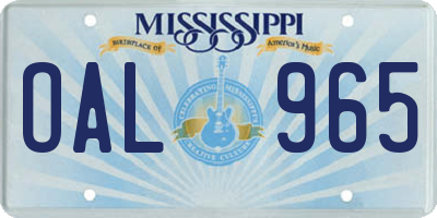 MS license plate OAL965