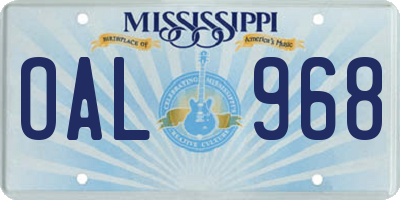 MS license plate OAL968