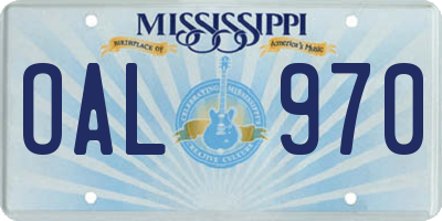 MS license plate OAL970