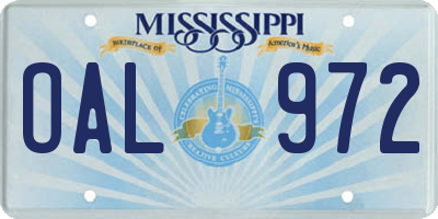 MS license plate OAL972