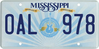 MS license plate OAL978