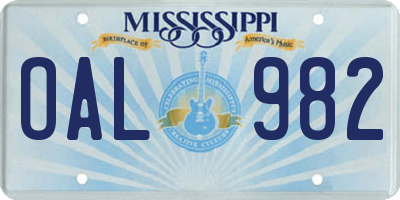MS license plate OAL982
