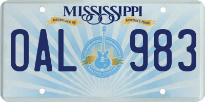 MS license plate OAL983
