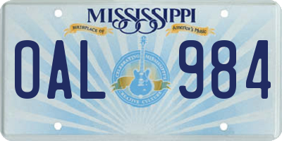 MS license plate OAL984