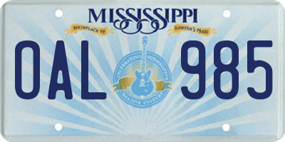 MS license plate OAL985