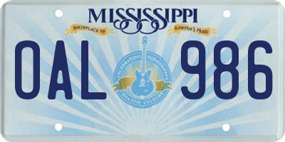 MS license plate OAL986