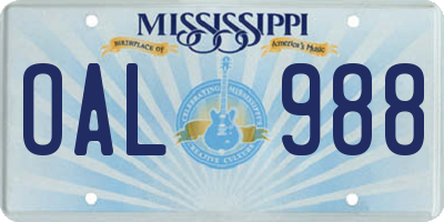 MS license plate OAL988