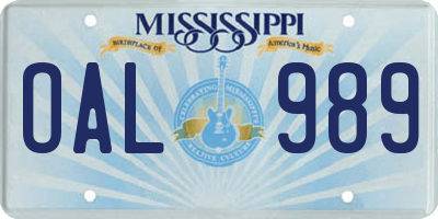 MS license plate OAL989