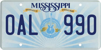 MS license plate OAL990