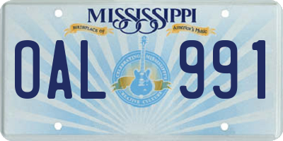 MS license plate OAL991