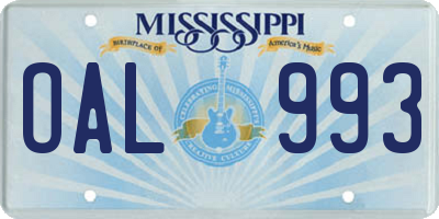 MS license plate OAL993