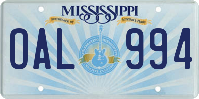 MS license plate OAL994