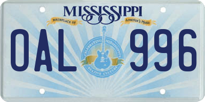 MS license plate OAL996