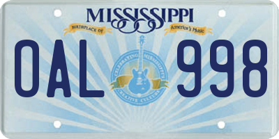 MS license plate OAL998