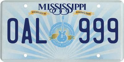 MS license plate OAL999