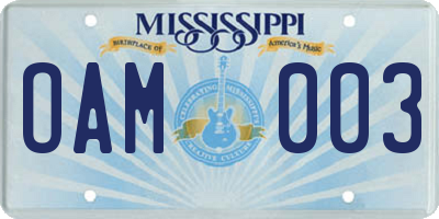 MS license plate OAM003