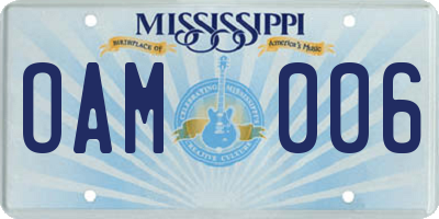 MS license plate OAM006