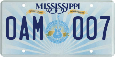 MS license plate OAM007