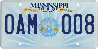 MS license plate OAM008