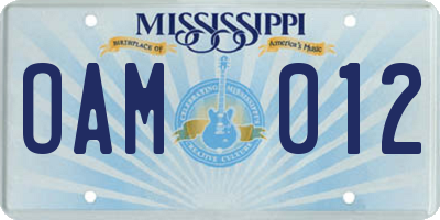 MS license plate OAM012