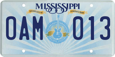 MS license plate OAM013
