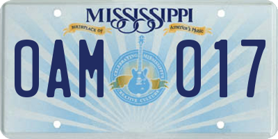 MS license plate OAM017
