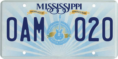 MS license plate OAM020