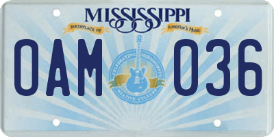 MS license plate OAM036