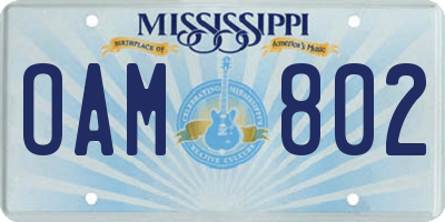 MS license plate OAM802