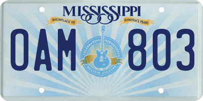 MS license plate OAM803