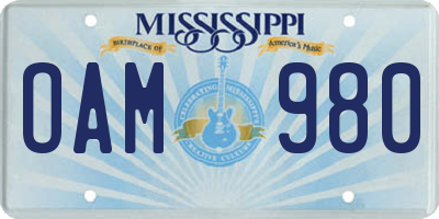 MS license plate OAM980