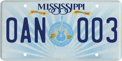 MS license plate OAN003