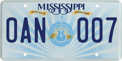 MS license plate OAN007