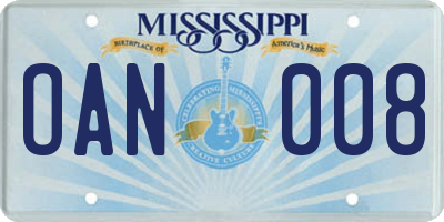 MS license plate OAN008