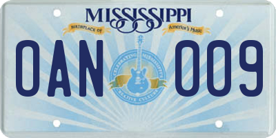 MS license plate OAN009
