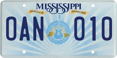 MS license plate OAN010