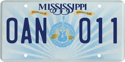 MS license plate OAN011