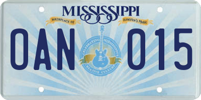 MS license plate OAN015