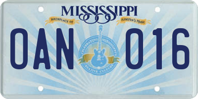 MS license plate OAN016